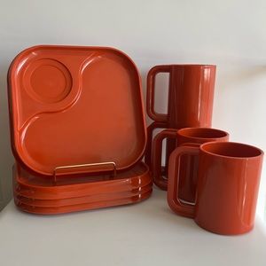 Vintage Snax Set by Ingrid of Chicago Set of 4 Rust Burnt Orange 1970's